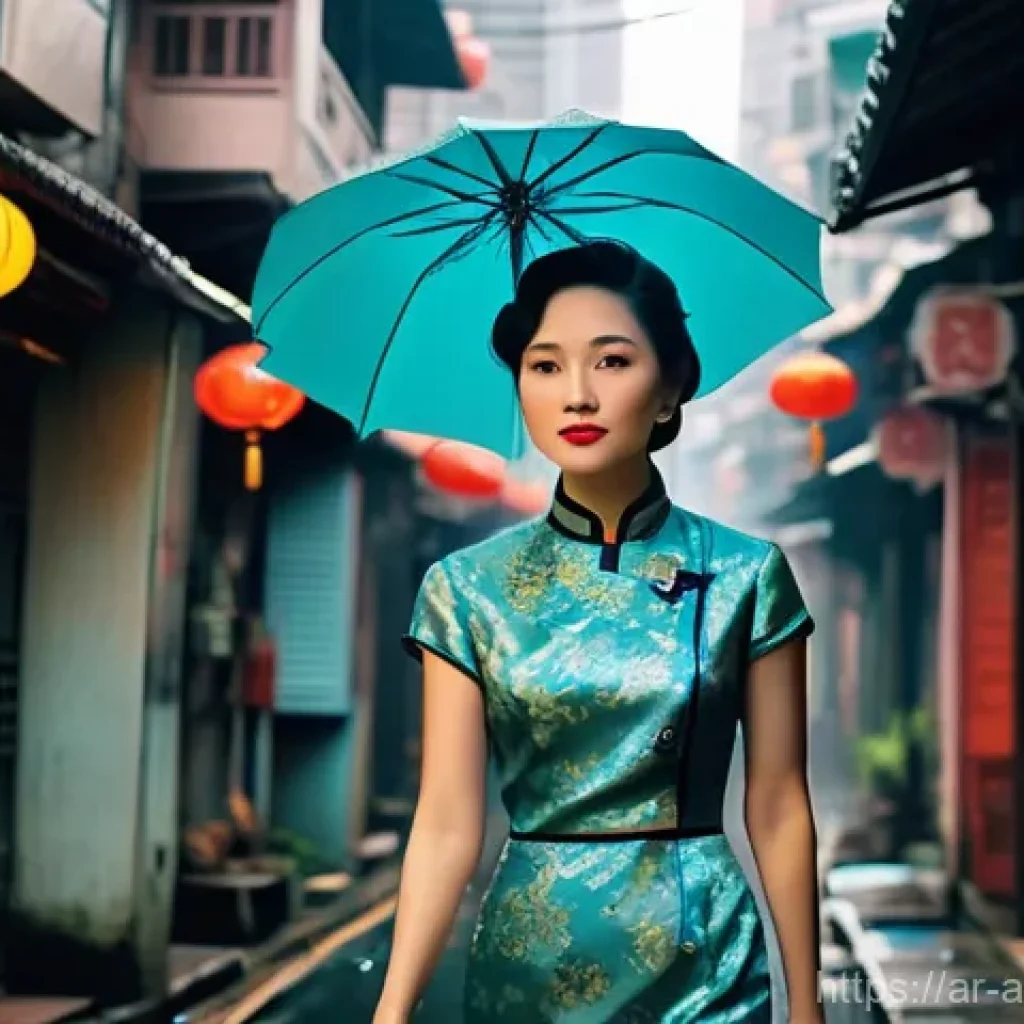 왕가위의 영화  화양연화  관객반응 - A gracefully composed full-body shot of a woman, resembling Mrs. Chan, walking with elegant posture ...