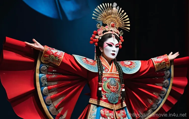 영화  패왕별희 의 상징성과 시대적 의미 - **Prompt 1: The Soul of Yu Ji on Stage**
    A full-body shot of a male Beijing opera performer, Che...