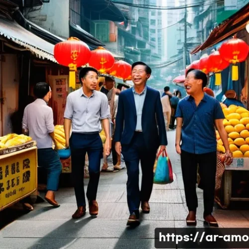 홍콩 코미디 영화 추천 - A vibrant street scene in Hong Kong showcasing a comedic daily life moment: a diverse group of peopl...