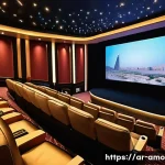 영화  검은 비  상영관 정보 및 개봉일 - A modern cinema interior in Riyadh showcasing a luxurious 3D Dolby Atmos screening room. The scene i...