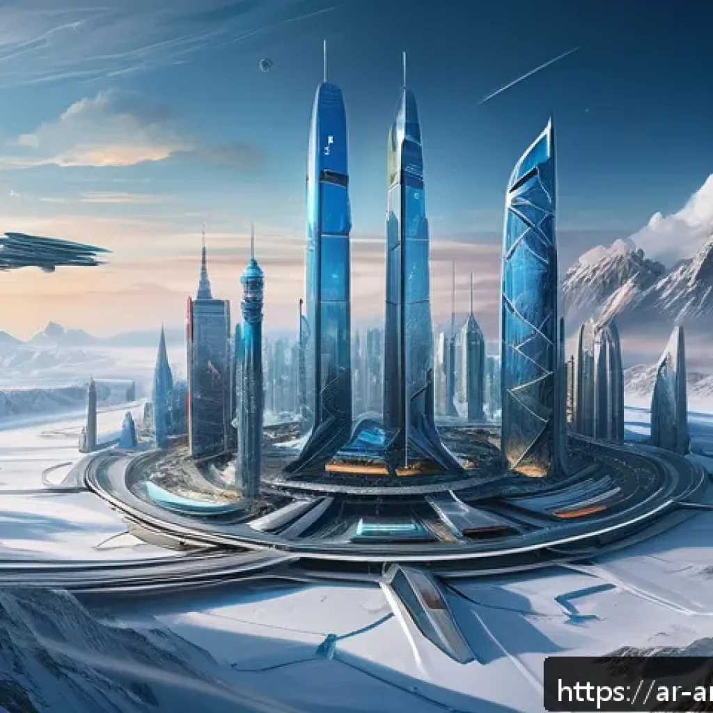 중국 블록버스터 유랑지구 관람 후기 - A highly detailed futuristic cityscape on an icy, frozen Earth, blending advanced modern infrastruct...