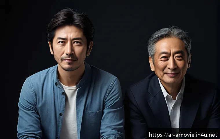 배우 도모토 츠요시의 대표작 - A detailed portrait of a versatile Japanese actor portraying dual roles in a dramatic scene: one cha...